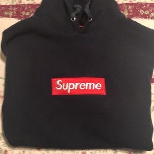 Supreme Navy Blue Box Logo Hoodie,